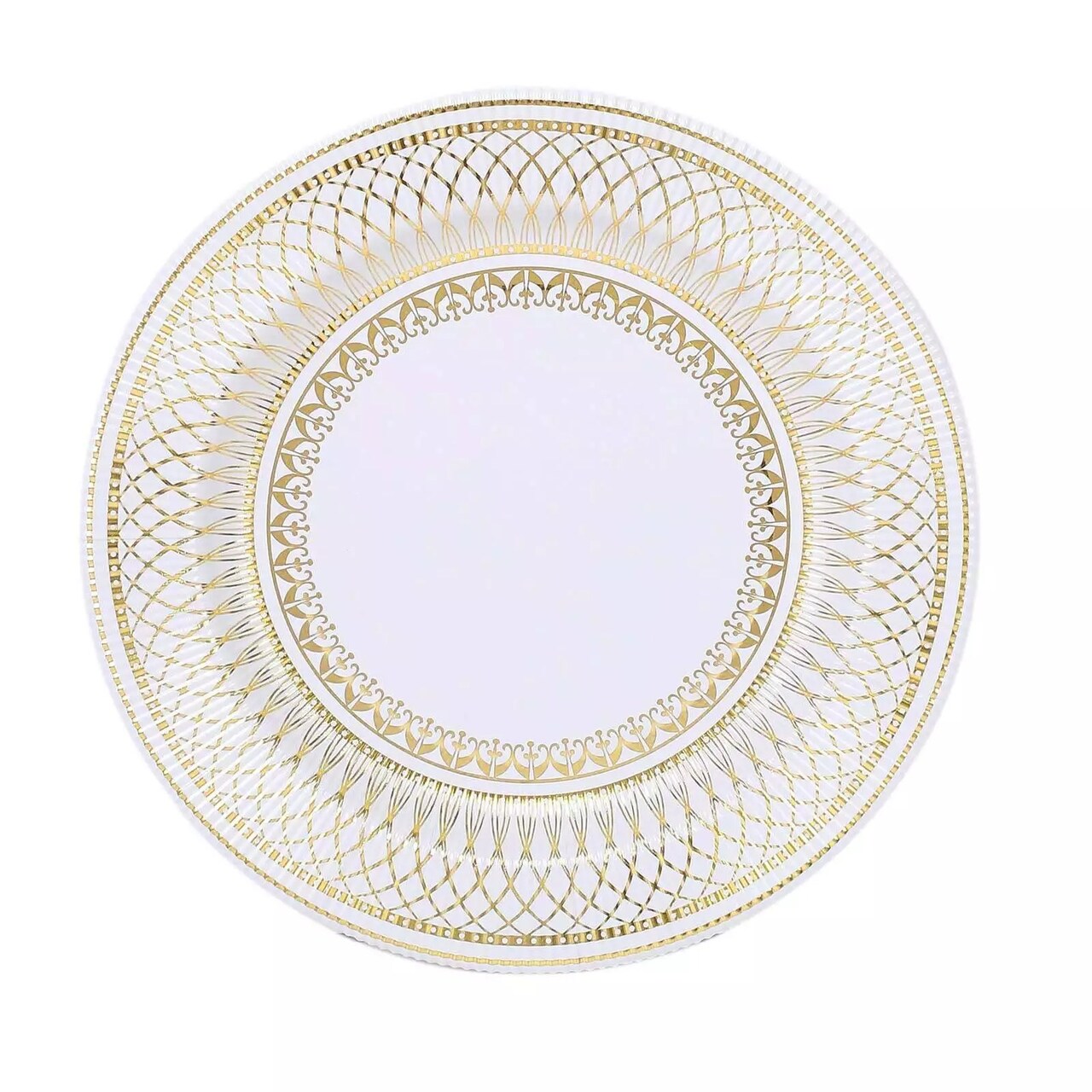 White Gold 25 Round 13" Vintage Disposable Paper Charger Plates Party Decoration